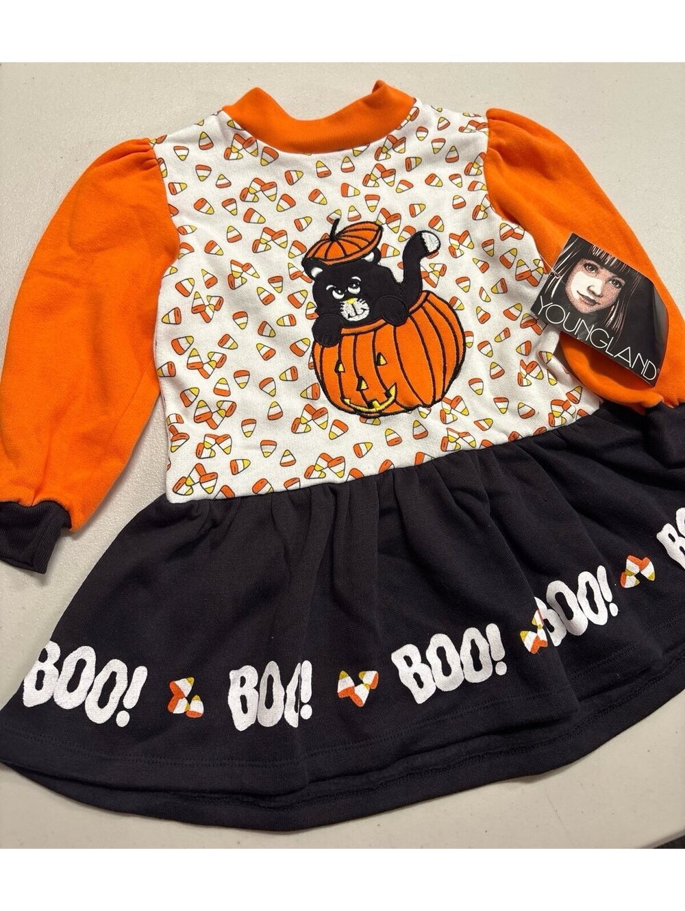 Vintage Youngland Halloween Dress Girls Size 5 NWT Candy Corn Cat Pumpkin Boo